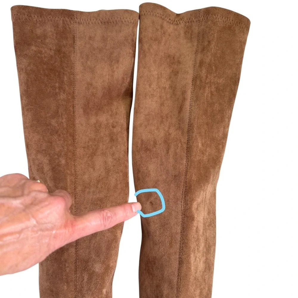 Tan Vegan Suede Over The Knee Boots EU 42‎ US 11 Block Heel Thigh High Boho Chic